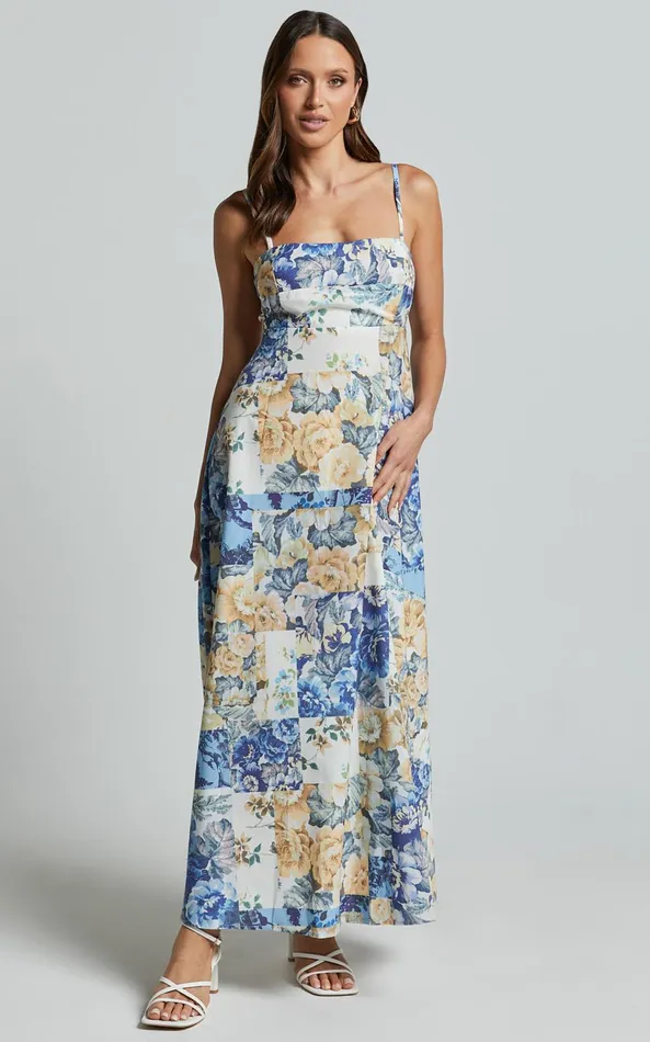 Showpo Olivia Midi Dress 8211 Straight Neck Strappy ALine Dress In Patchwork Floral Women Dresses