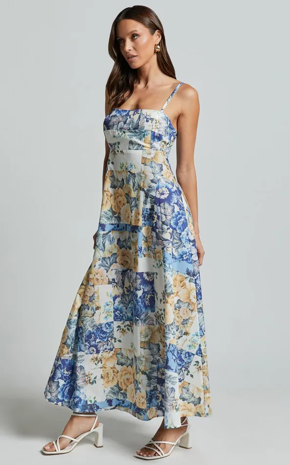Showpo Olivia Midi Dress 8211 Straight Neck Strappy ALine Dress In Patchwork Floral Women Dresses