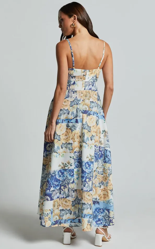Showpo Olivia Midi Dress 8211 Straight Neck Strappy ALine Dress In Patchwork Floral Women Dresses