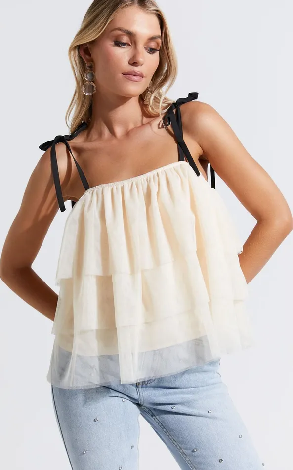 Showpo Ollea Top 8211 Tiered Tie Strap Top In Cream Women Tops