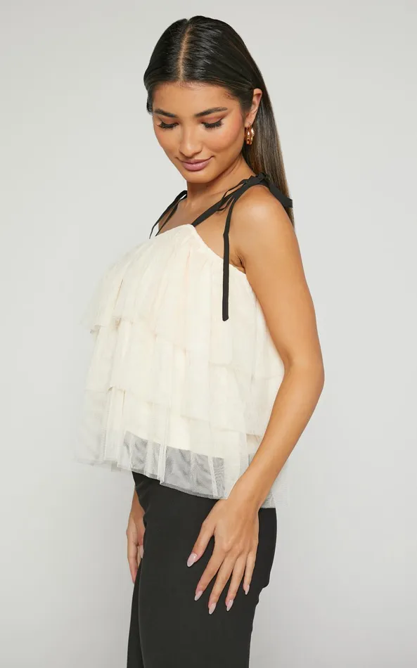 Showpo Ollea Top 8211 Tiered Tie Strap Top In Cream Women Tops