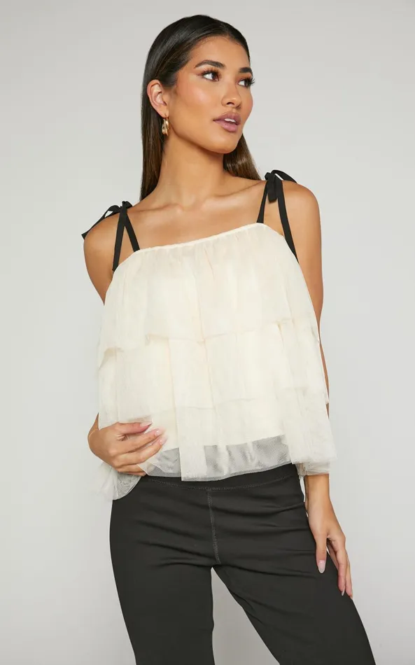 Showpo Ollea Top 8211 Tiered Tie Strap Top In Cream Women Tops
