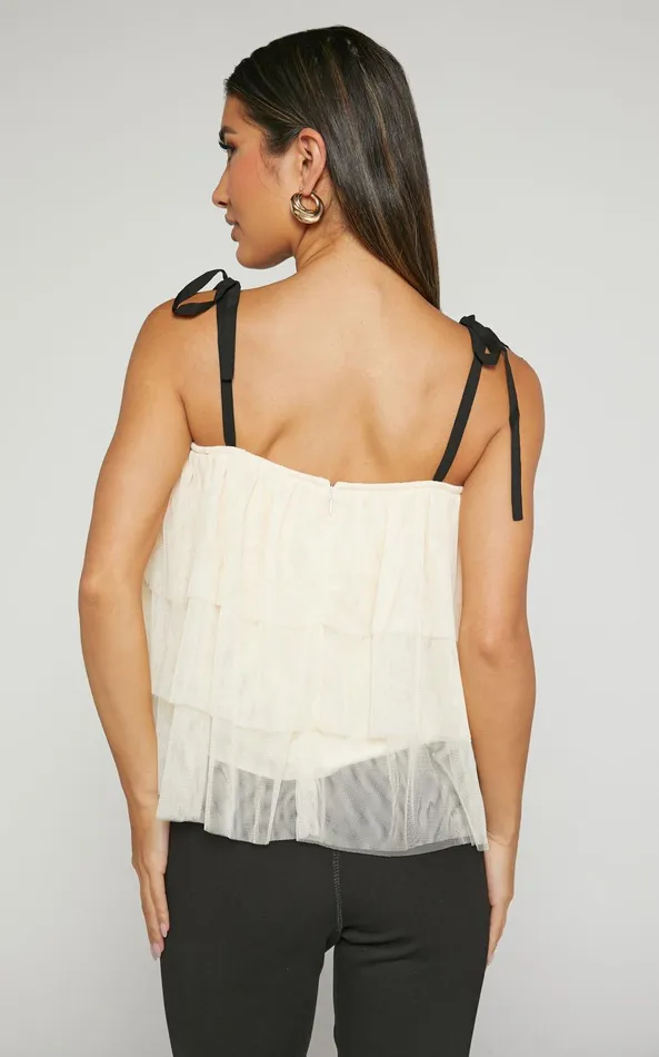 Showpo Ollea Top 8211 Tiered Tie Strap Top In Cream Women Tops