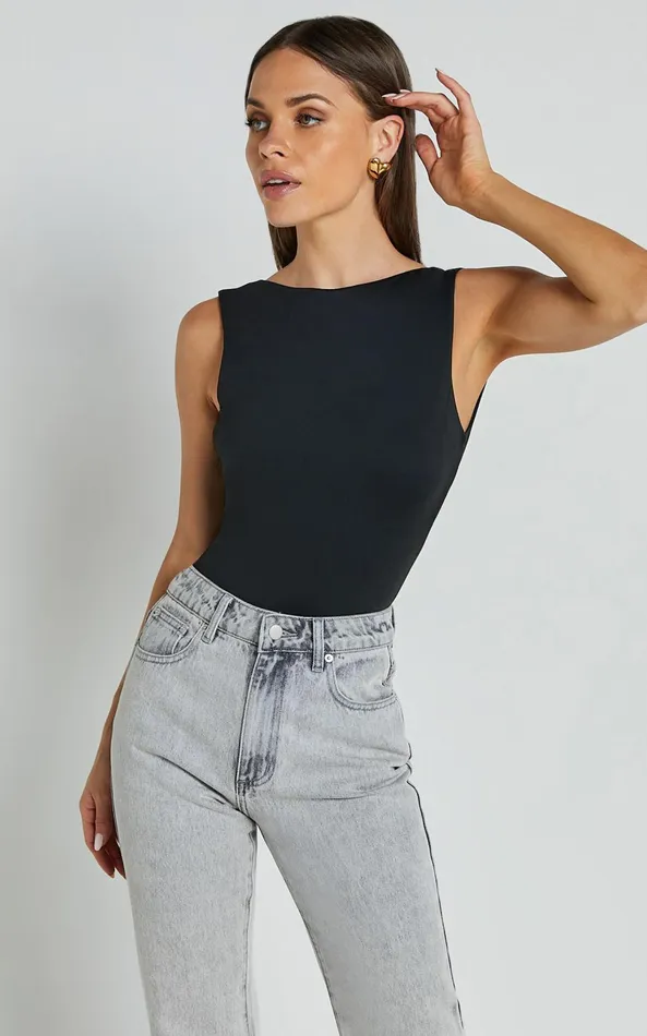 Showpo Ollie Bodysuit 8211 Boat Neck Low Back Bodysuit In Black Women Tops