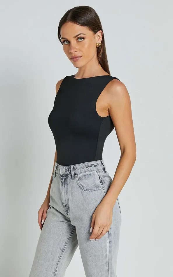 Showpo Ollie Bodysuit 8211 Boat Neck Low Back Bodysuit In Black Women Tops