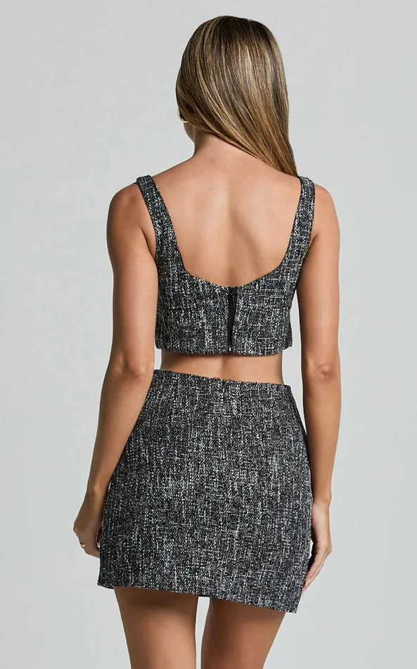 Showpo Olympia Bralette 8211 Boucle Square Neck Top In Black Women Tops
