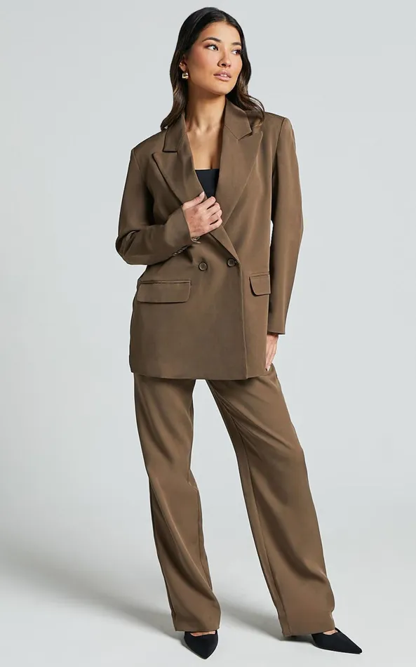 Showpo Ophelia Blazer 8211 Double Breasted Blazer In Dark Olive Women Jackets and Coats