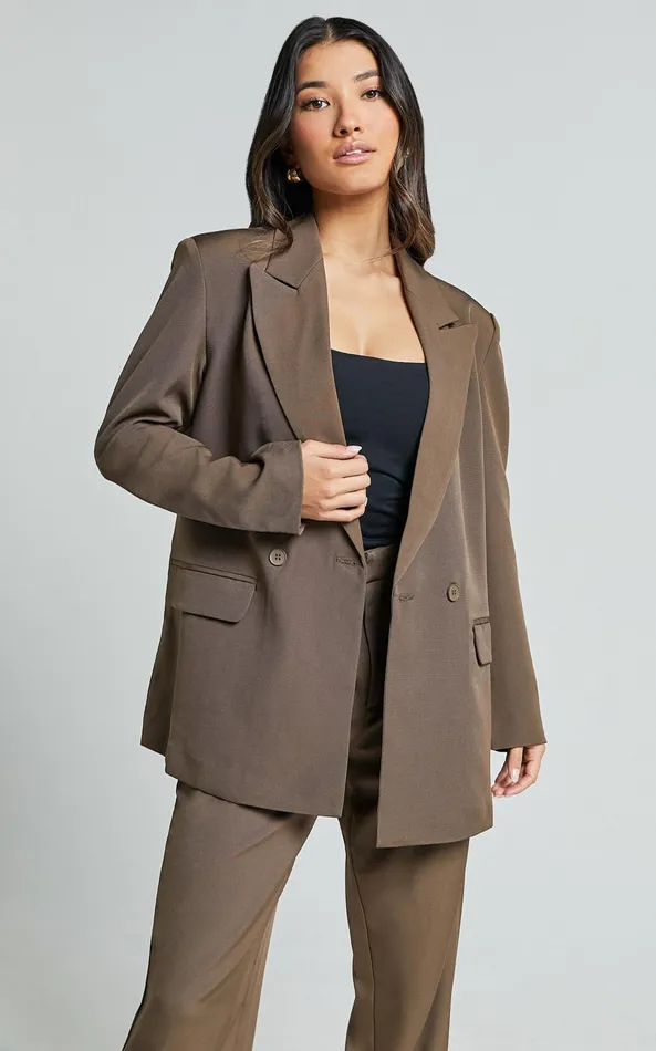 Showpo Ophelia Blazer 8211 Double Breasted Blazer In Dark Olive Women Jackets and Coats