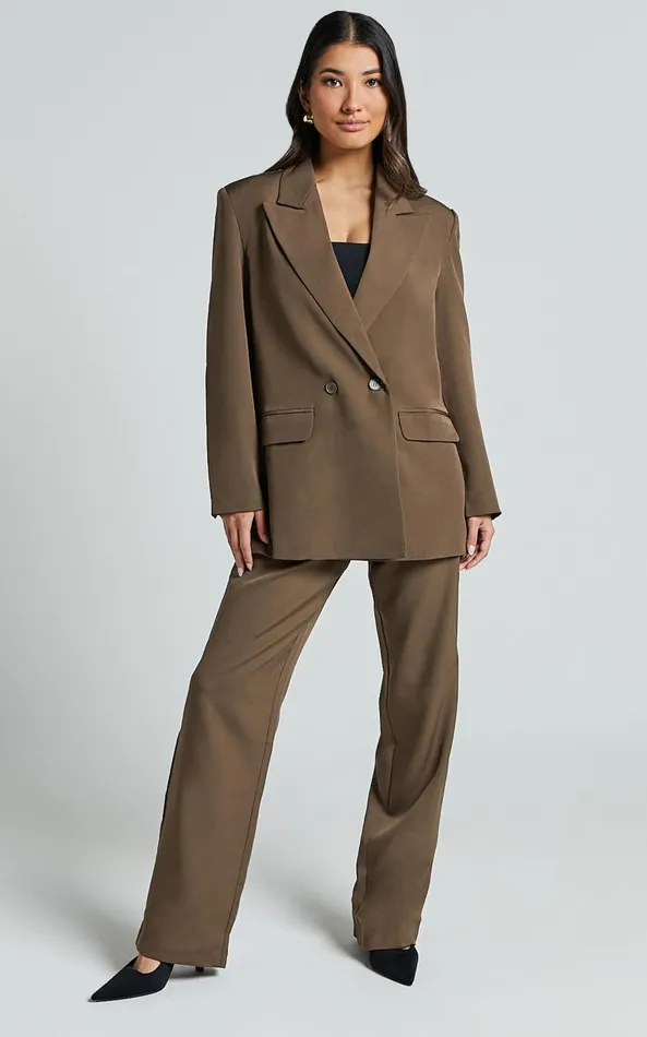 Showpo Ophelia Blazer 8211 Double Breasted Blazer In Dark Olive Women Jackets and Coats