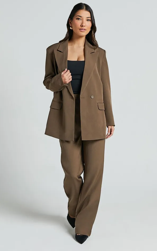 Showpo Ophelia Blazer 8211 Double Breasted Blazer In Dark Olive Women Jackets and Coats