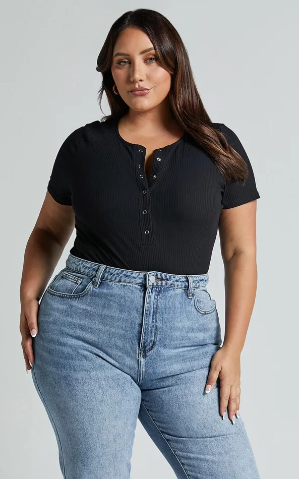Showpo Orla Bodysuit 8211 Short Sleeve V Neck Bodysuit In Black Women Basics