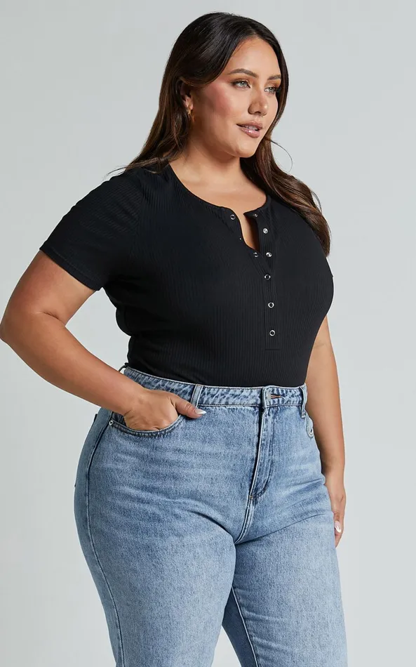 Showpo Orla Bodysuit 8211 Short Sleeve V Neck Bodysuit In Black Women Basics