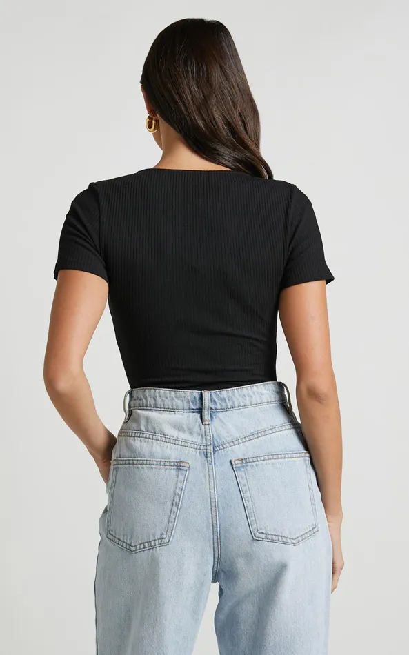 Showpo Orla Bodysuit 8211 Short Sleeve V Neck Bodysuit In Black Women Basics