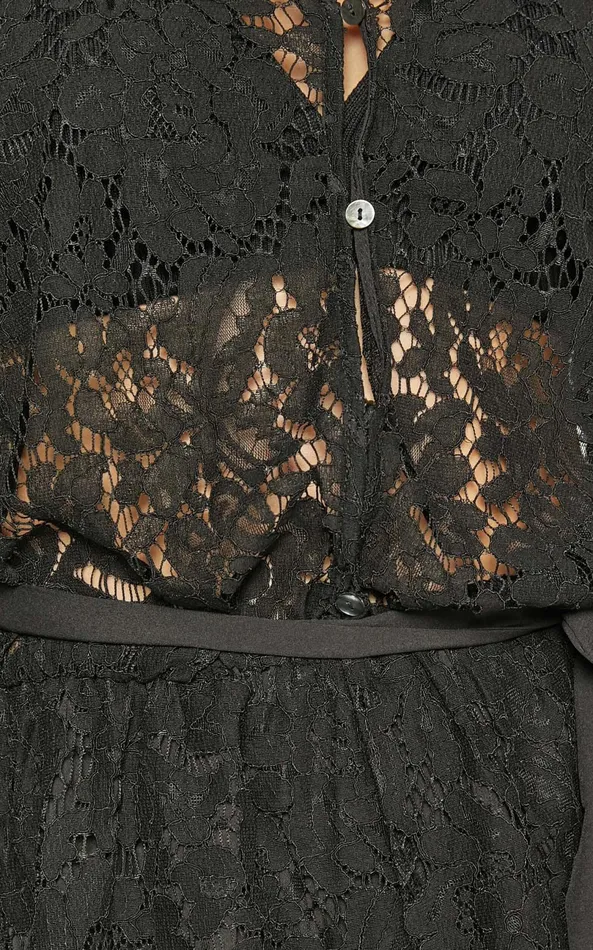 Showpo Oscar Playsuit 8211 Lace Long Sleeve V Neck In Black Women Rompers