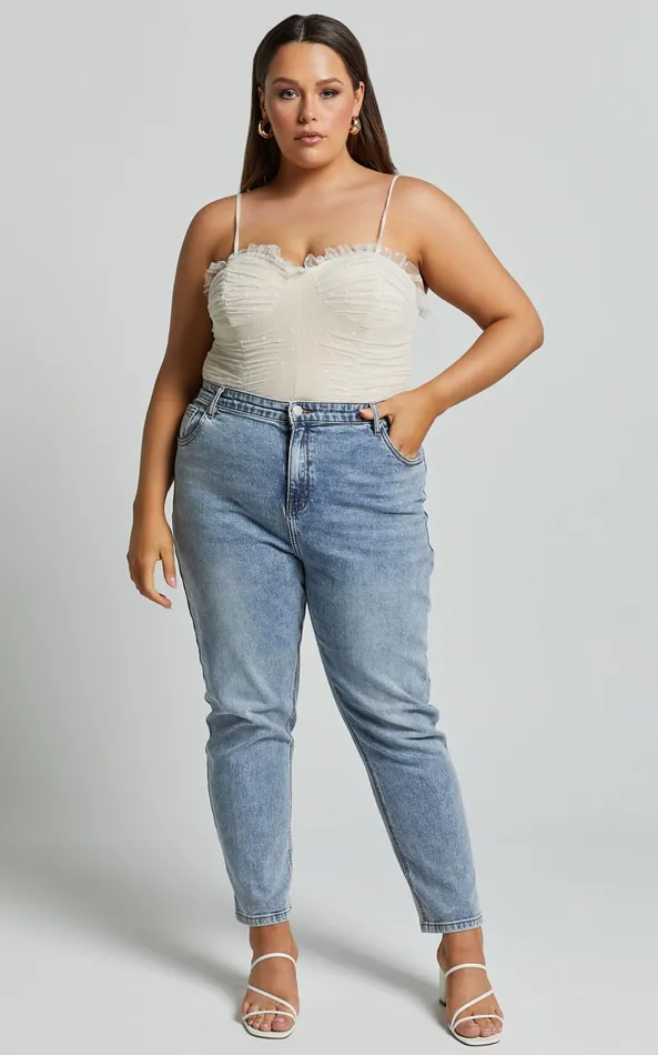 Showpo Out Of Patience Bodysuit 8211 Mesh Spot Bodysuit In White Women Curve Clothes