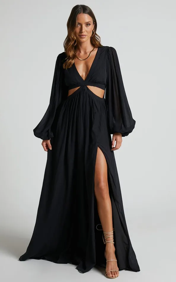 Showpo Paige Maxi Dress 8211 Side Cut Out Balloon Sleeve Dress In Black Women Curve Clothes Showpo Paige Maxi Dress 8211 Side Cut Out Balloon Sleeve Dress In Black Women Curve Clothes