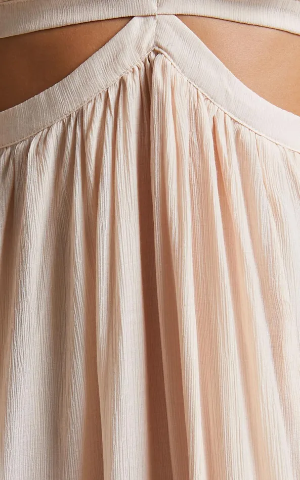 Showpo Paige Maxi Dress 8211 Side Cut Out Balloon Sleeve Dress In Neutral Women Curve Clothes