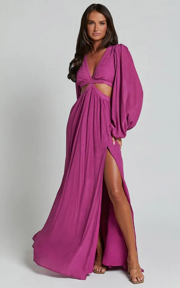Showpo Paige Maxi Dress 8211 Side Cut Out Balloon Sleeve Dress In Orchid Women Dresses Showpo Paige Maxi Dress 8211 Side Cut Out Balloon Sleeve Dress In Orchid Women Dresses