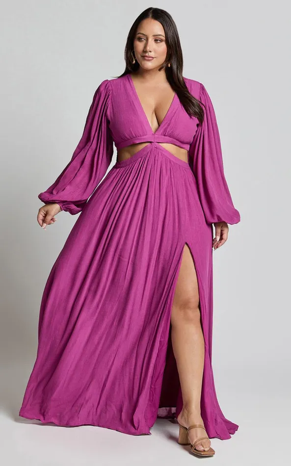 Showpo Paige Maxi Dress 8211 Side Cut Out Balloon Sleeve Dress In Orchid Women Dresses