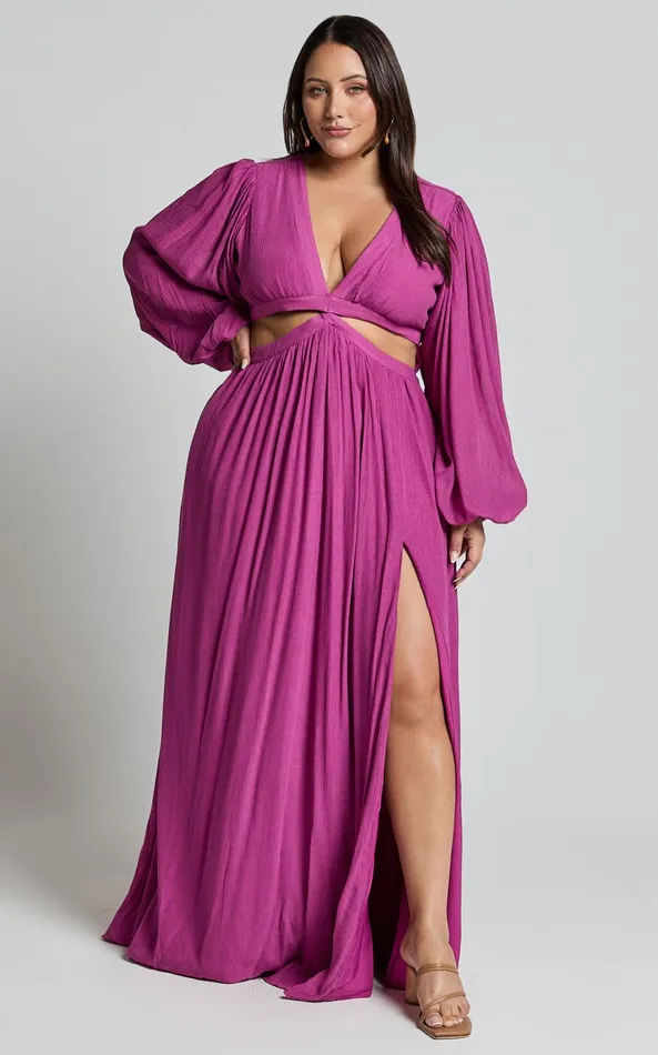Showpo Paige Maxi Dress 8211 Side Cut Out Balloon Sleeve Dress In Orchid Women Dresses