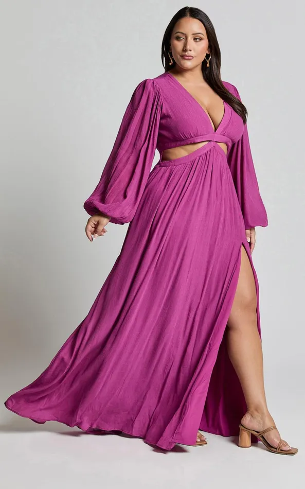 Showpo Paige Maxi Dress 8211 Side Cut Out Balloon Sleeve Dress In Orchid Women Dresses