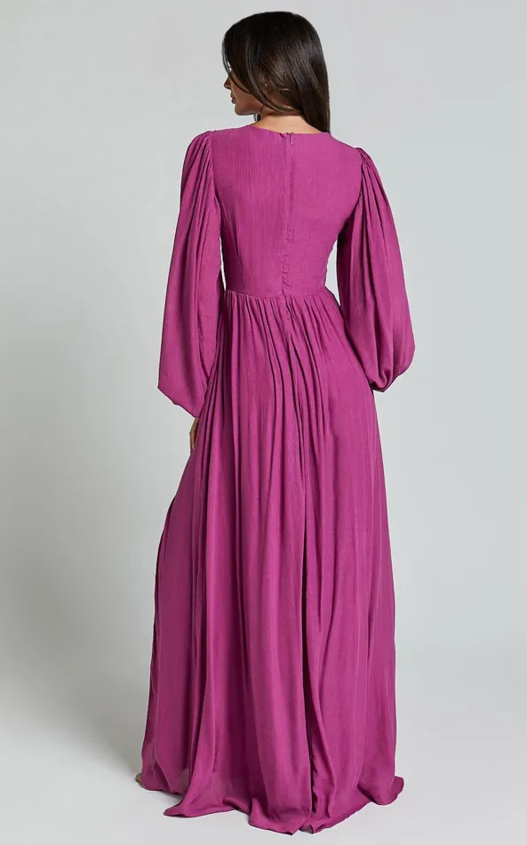 Showpo Paige Maxi Dress 8211 Side Cut Out Balloon Sleeve Dress In Orchid Women Dresses