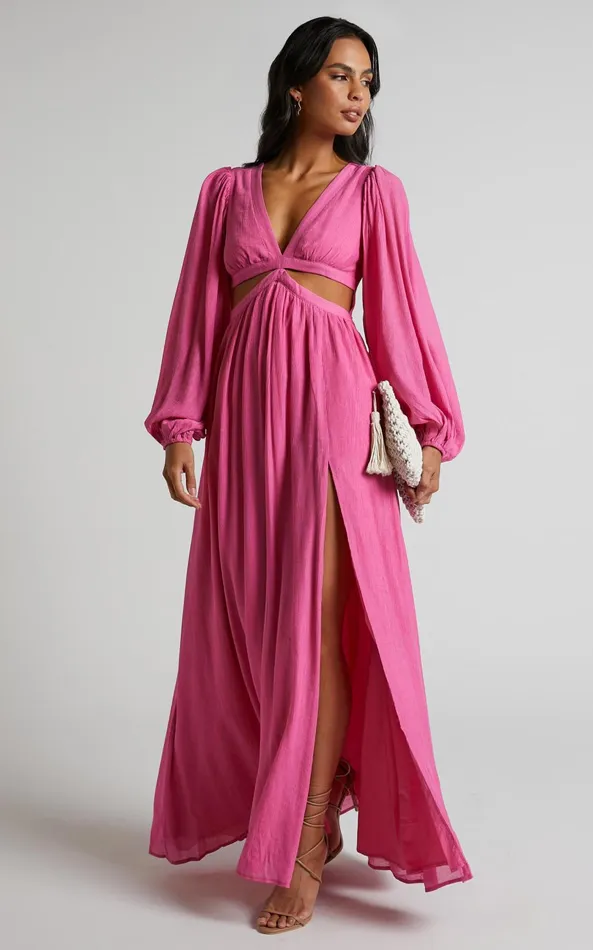 Showpo Paige Maxi Dress 8211 Side Cut Out Balloon Sleeve Dress In Pink Women Curve Clothes Showpo Paige Maxi Dress 8211 Side Cut Out Balloon Sleeve Dress In Pink Women Curve Clothes