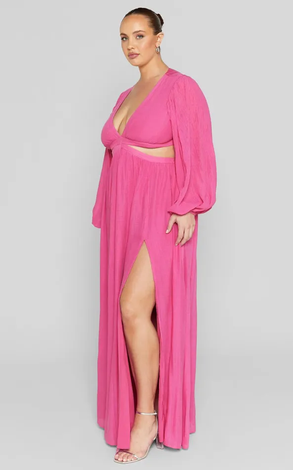 Showpo Paige Maxi Dress 8211 Side Cut Out Balloon Sleeve Dress In Pink Women Curve Clothes
