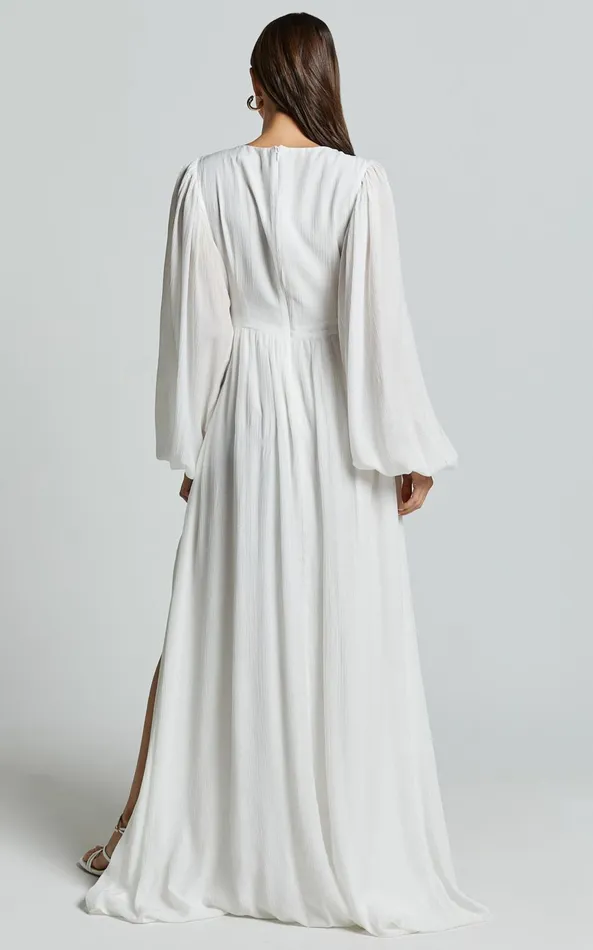 Showpo Paige Maxi Dress 8211 Side Cut Out Balloon Sleeve Dress In White Women Dresses