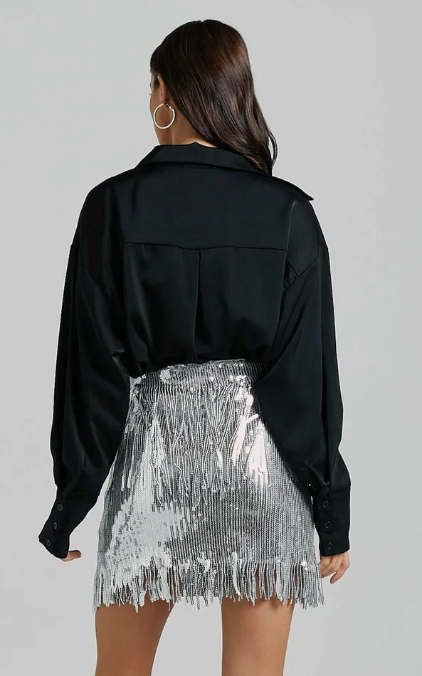 Showpo Paris Mini Skirt 8211 Sequin Fringe High Waisted Skirt In Silver Women Skirts
