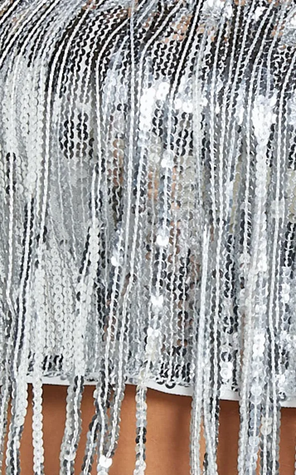 Showpo Paris Top 8211 Sequin Fringe Bandeau Top In Silver Women Tops