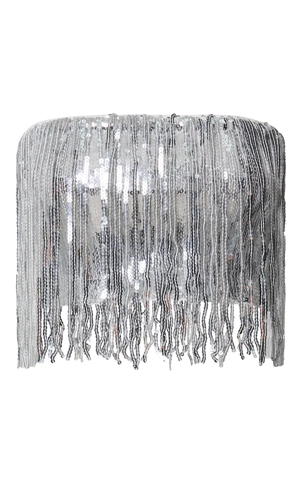 Showpo Paris Top 8211 Sequin Fringe Bandeau Top In Silver Women Tops