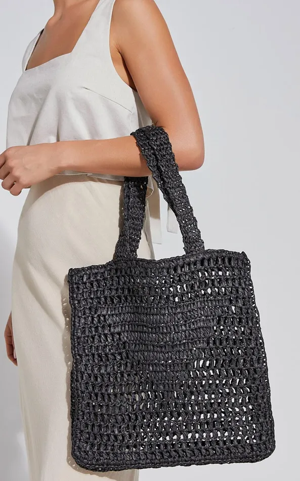 Showpo Paros Crochet Tote Bag In Black Women Bags