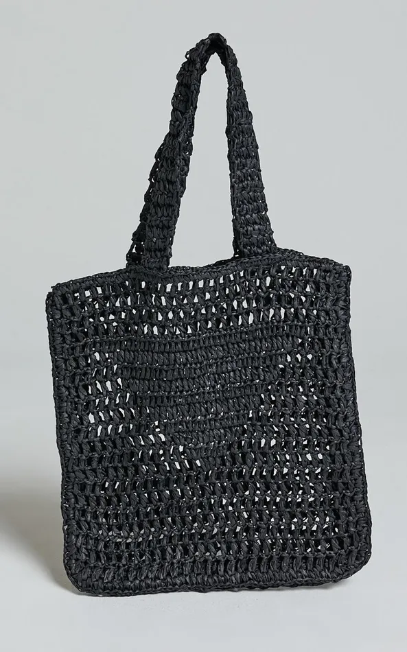 Showpo Paros Crochet Tote Bag In Black Women Bags