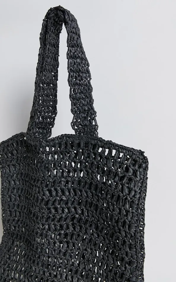 Showpo Paros Crochet Tote Bag In Black Women Bags