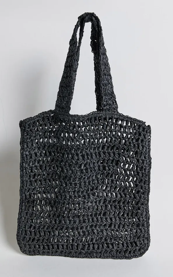 Showpo Paros Crochet Tote Bag In Black Women Bags