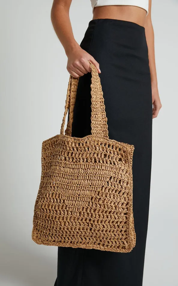 Showpo Paros Crochet Tote Bag In Tan Women Bags Showpo Paros Crochet Tote Bag In Tan Women Bags