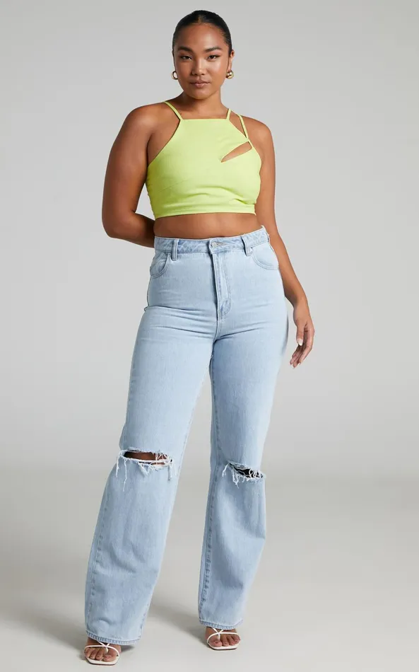 Showpo Patchico Split Bust Crop Top In Lime Women Tops