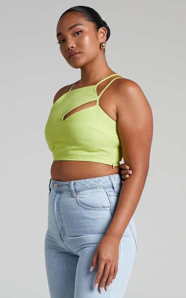 Showpo Patchico Split Bust Crop Top In Lime Women Tops
