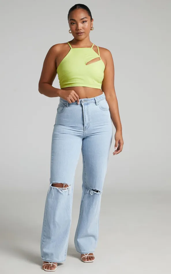 Showpo Patchico Split Bust Crop Top In Lime Women Tops