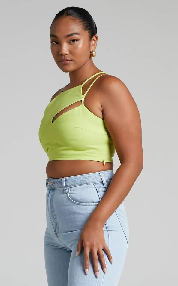 Showpo Patchico Split Bust Crop Top In Lime Women Tops
