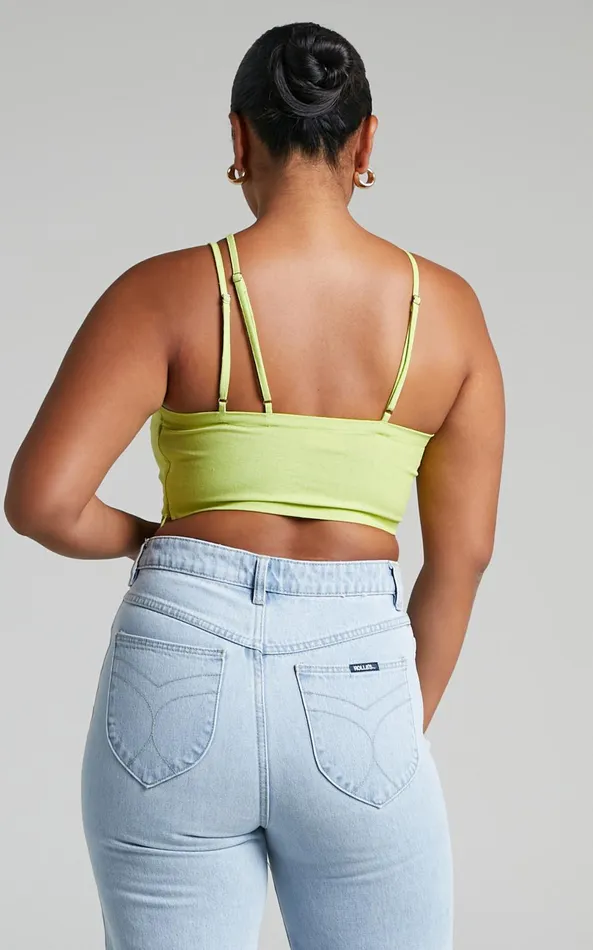 Showpo Patchico Split Bust Crop Top In Lime Women Tops