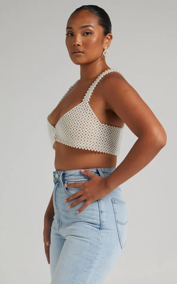 Showpo Peggy Top 8211 V Neck Crop Top In Pearl Women Tops