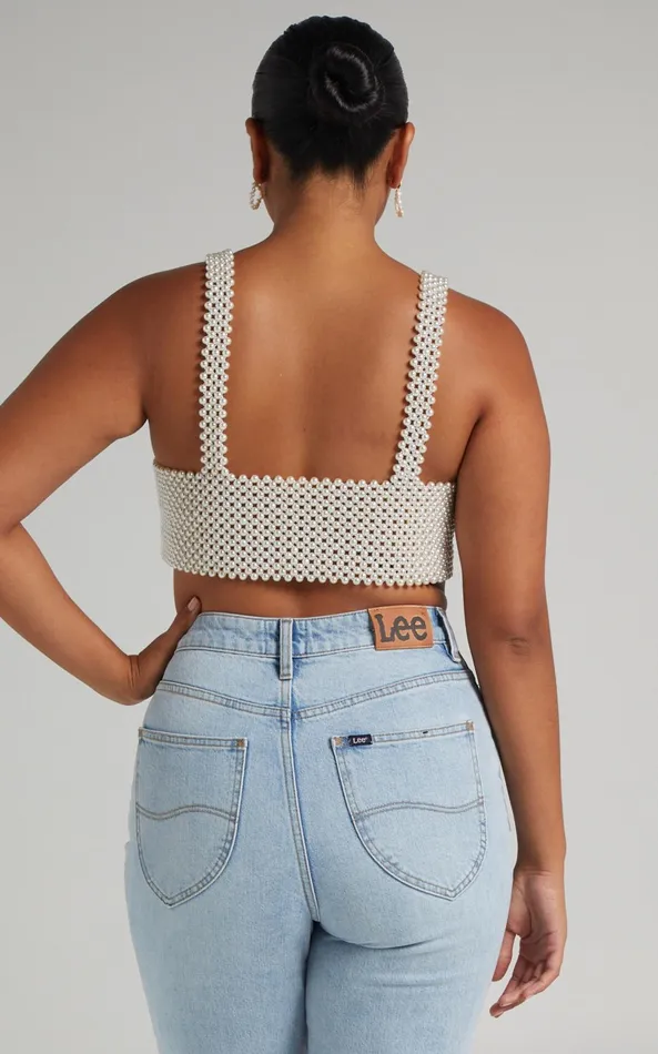 Showpo Peggy Top 8211 V Neck Crop Top In Pearl Women Tops