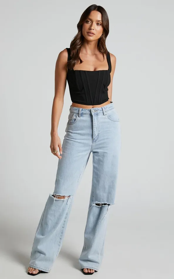 Showpo Pellar Top 8211 Square Neck Corset Top In Black Women Curve Clothes