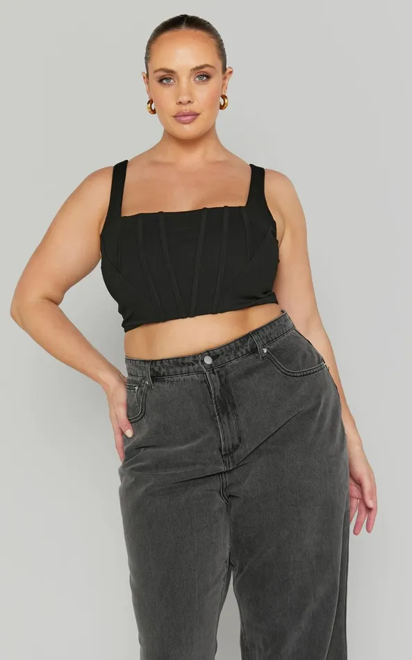 Showpo Pellar Top 8211 Square Neck Corset Top In Black Women Curve Clothes