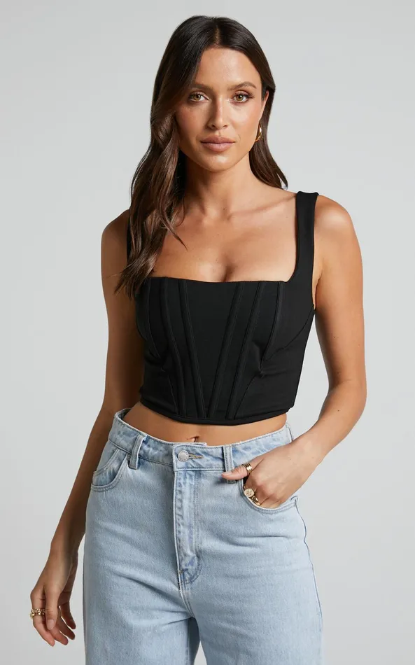 Showpo Pellar Top 8211 Square Neck Corset Top In Black Women Curve Clothes