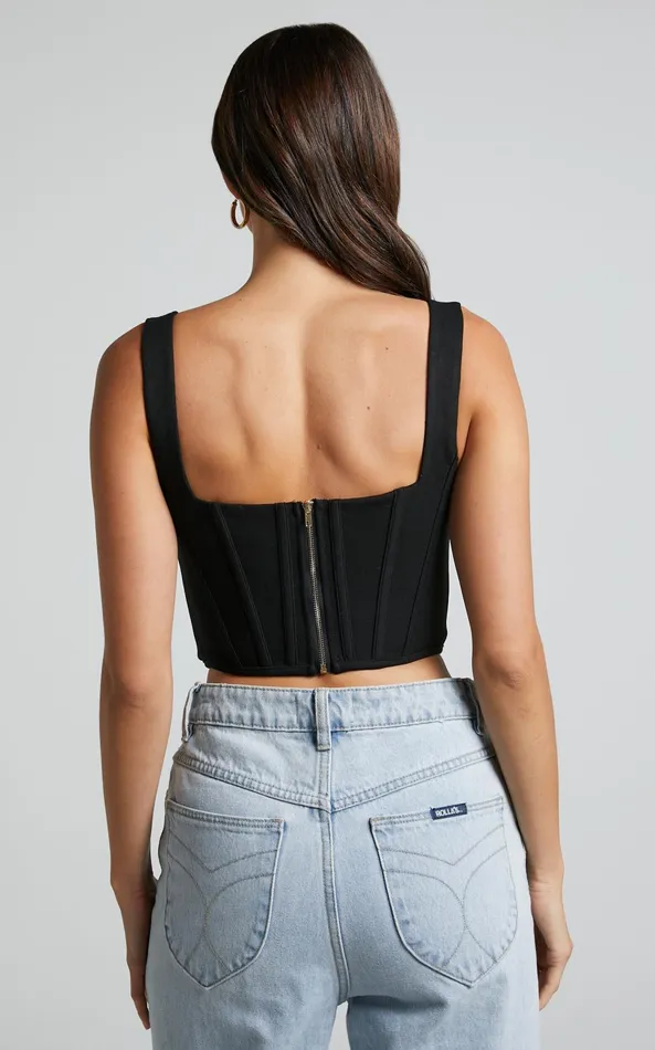 Showpo Pellar Top 8211 Square Neck Corset Top In Black Women Curve Clothes