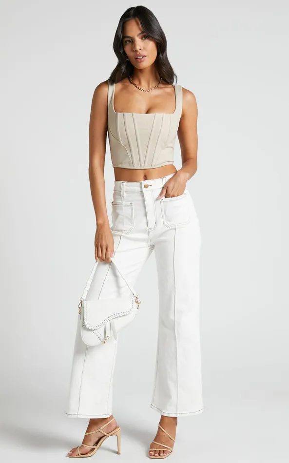 Showpo Pellar Top 8211 Square Neck Corset Top In Sand Women Tops