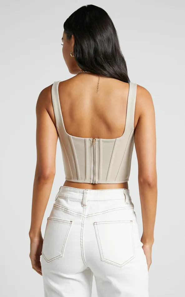 Showpo Pellar Top 8211 Square Neck Corset Top In Sand Women Tops